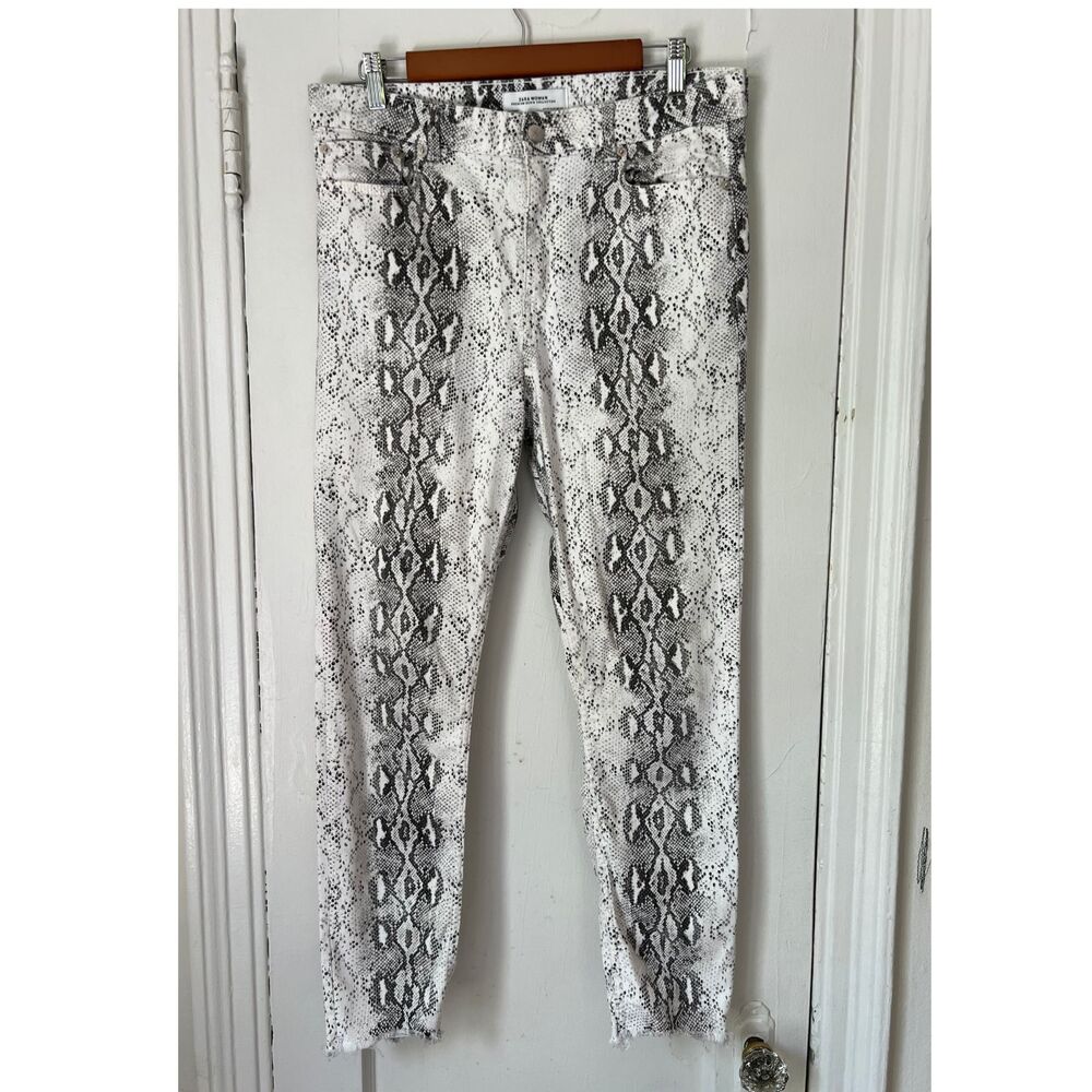 Zara Women Jeans Size 12 Denim Snake  Print Skinny High Rise Stretch Raw Hem